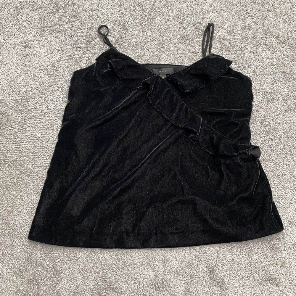 J.Crew Velvet Going Out Camisole Tank Top Women 00 Black Ruffle Adjustable Strap